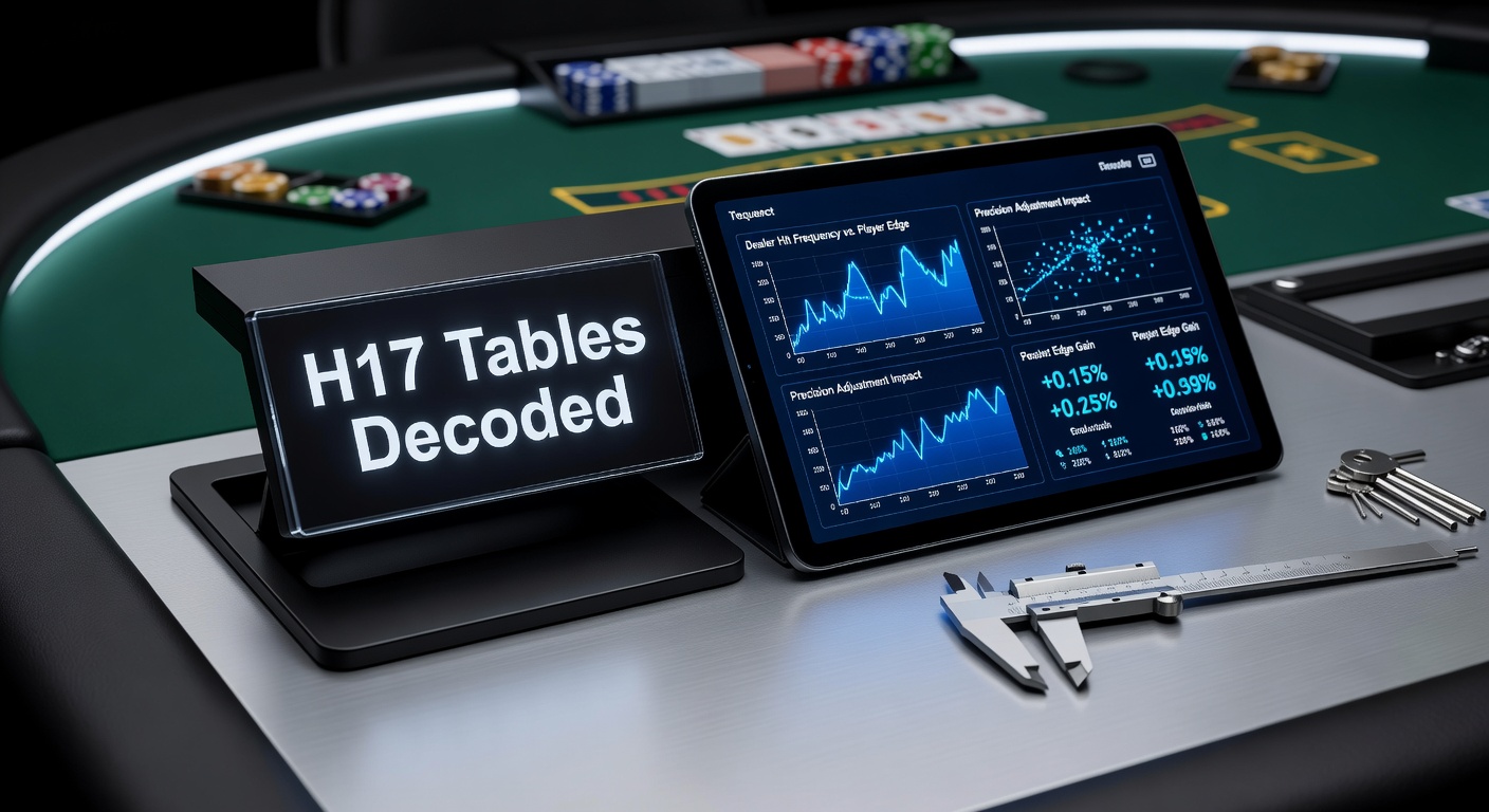 Detaillierte H17-Blackjack-Strategietabelle mit markierten Anpassungen für Dealer-Hit auf Soft 17