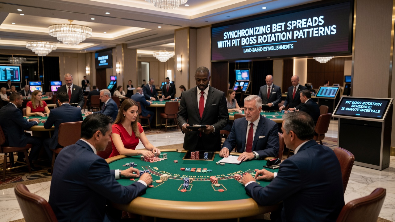 Spieler und Pit-Boss bei der Rotation an einem Blackjack-Tisch mit Fokus auf Einsatzmuster